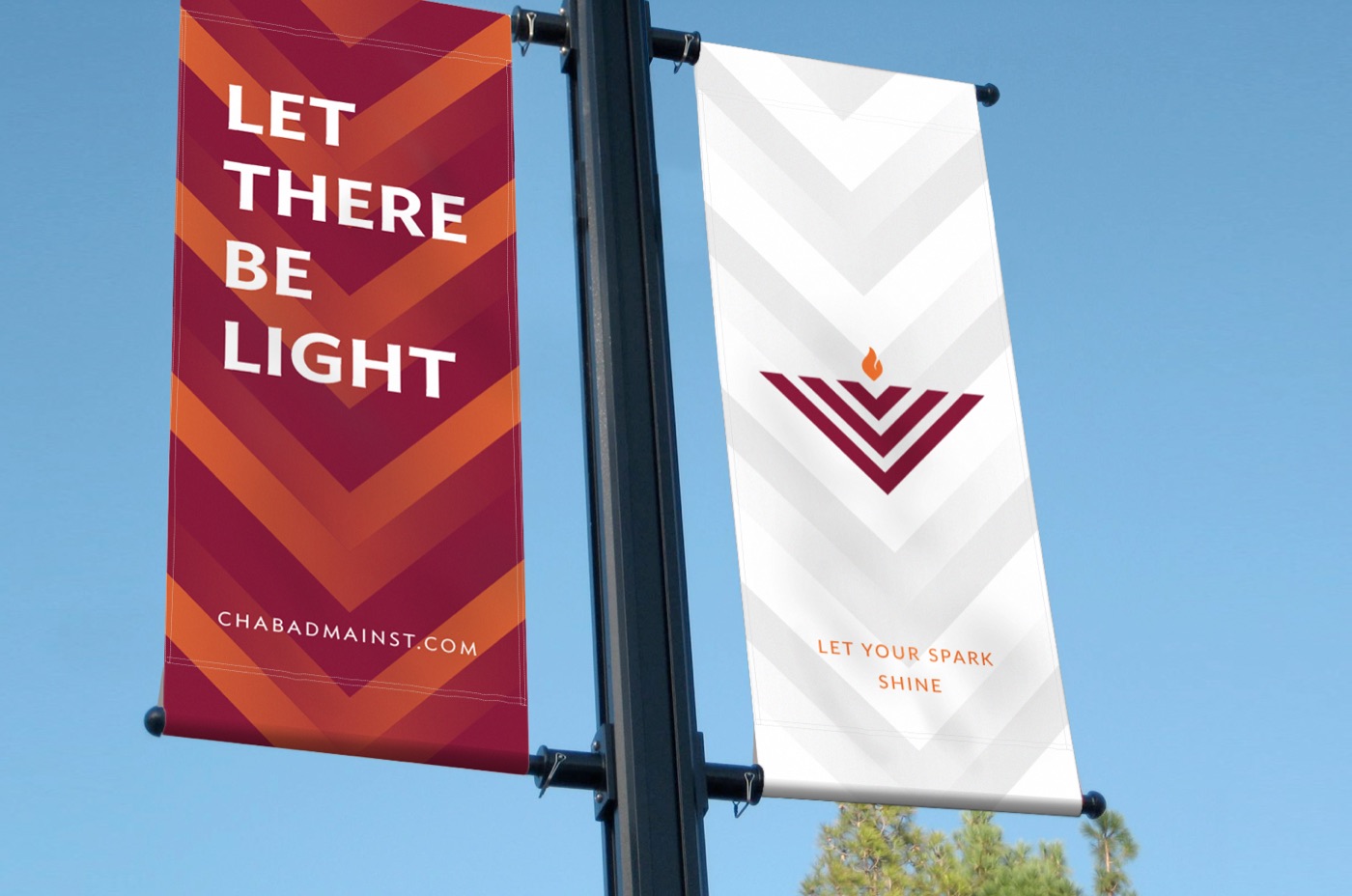Chabad street banners with chevron pattern